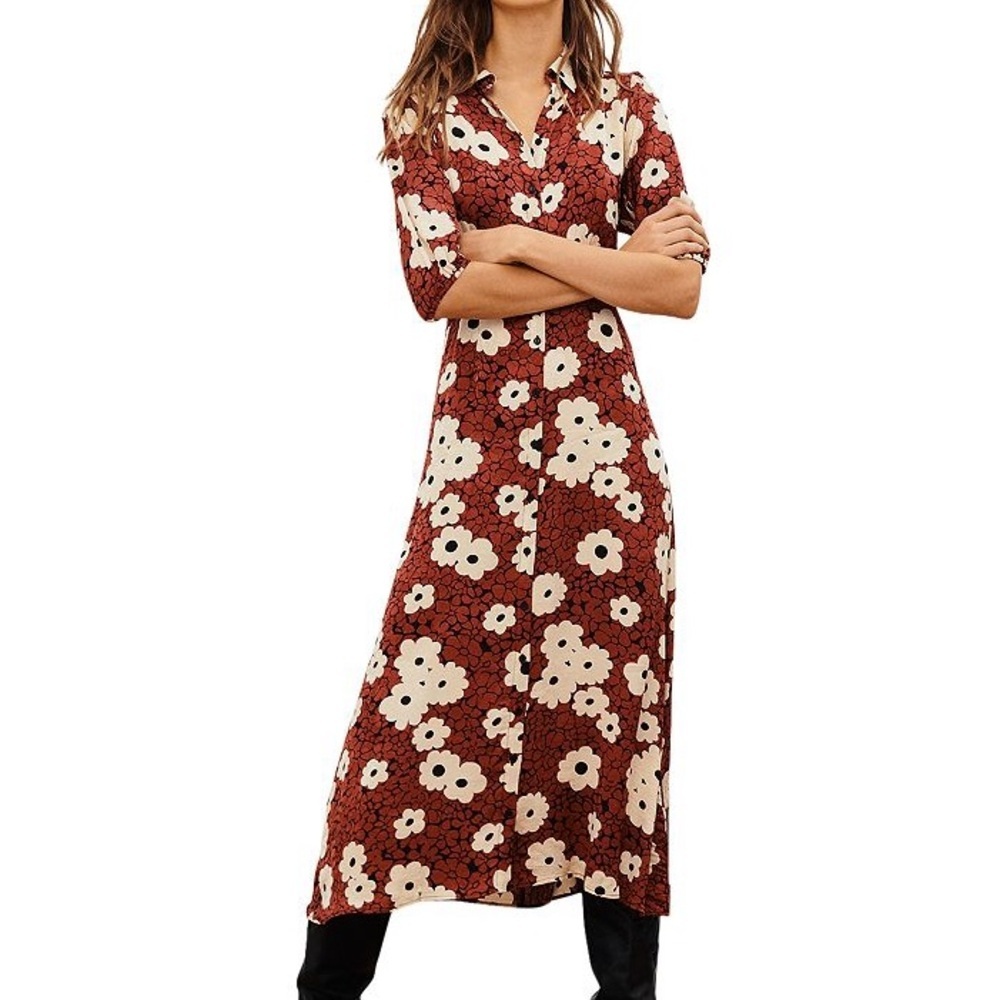 Ba&sh Babeth Floral Shirt Dress Maroon Size 0